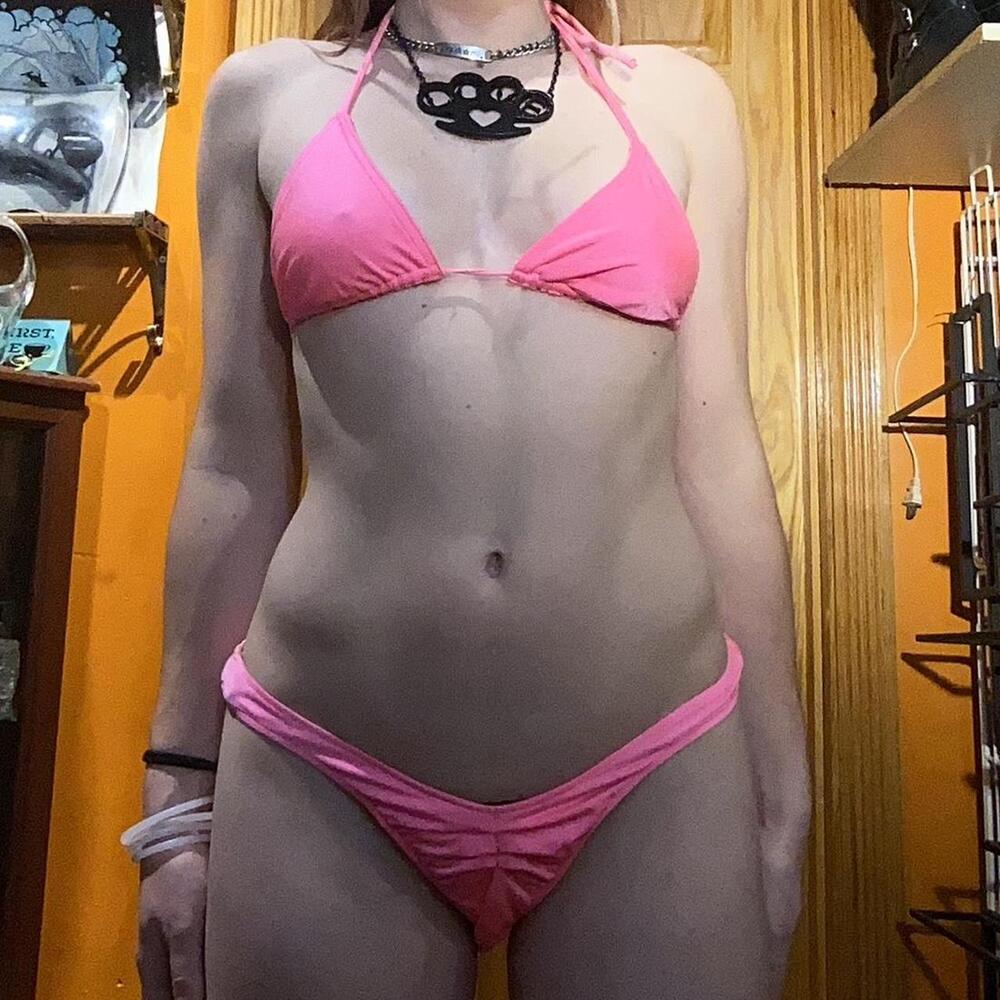 Hot pink triangle top bikini set
